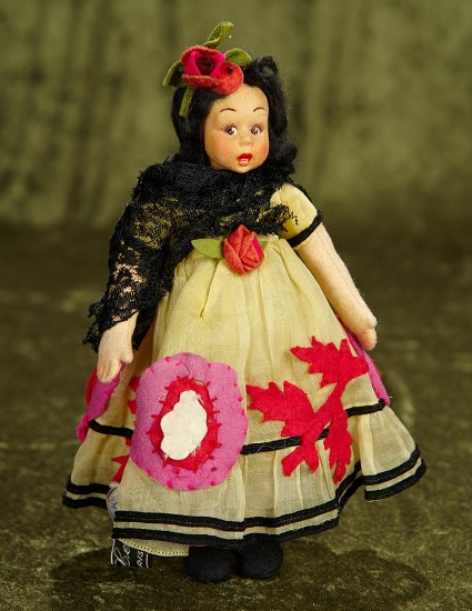 8" Italian Felt Miniature Doll by Lenci, original tags, vibrant colors. $400/600