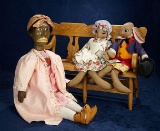 Large American Wooden Folk Art Black Doll in Antique Costume 1500/2500