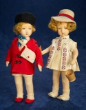 Pair, Italian Felt Dolls as School Girl and Boy by Alma 400/600