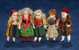 Five German All-Bisque Miniature Dolls in Original Costumes 300/500