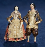 Pair, Early Paper Mache Dolls with Original Shell Costumes 400/500