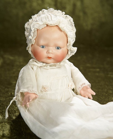 11" German bisque "Tynie Baby" by Horsman with original labeled gown. $400/600