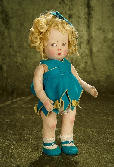 17" 1930s Studio Cloth Doll with Distinctive "Dot" Brows and Original Costume $600/900