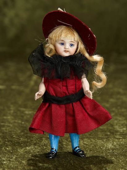 6" German All-Bisque Miniature Doll, 886, with High Blue Stockings by Simon and Halbig, $800/1100