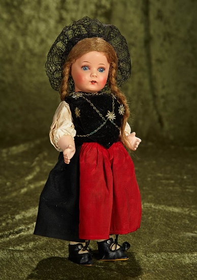 12" German character child in original Alsatian costume and coiffe. $300/400