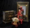 French Wooden Doll's Armoire and Chest with Chinoiserie Decorations 800/1100