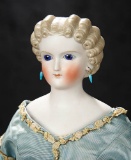 German Bisque Sculpted Hair Lady with Cobalt Blue Glass Eyes 1200/1500