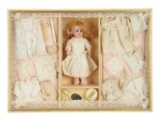 French Presentation Box with Miniature Bisque Doll and Trousseau 900/1300