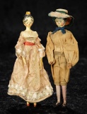 Pair, Grodnertal Wooden Dolls with Articulated Bodies 500/800