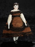 Beautiful Petite German Bisque Doll with Brown Sculpted Hair and Glass Eyes 1100/1400