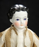 German Bisque Doll with Black Sculpted Hair and Cobalt Blue Glass Eyes 800/1100