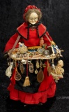 Early Paper Mache Peddler Lady Doll with Dolls and Novelties 1500/2100