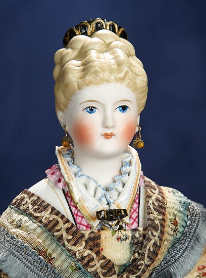 Rare German Bisque Lady with Elaborately Sculpted Bodice and Hair 800/1100