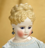 German Bisque Lady Doll with Sculpted Coronet and Glass Eyes 600/800