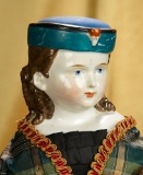 Very Rare Early Pressed Porcelain Doll with Brown Hair and Sculpted Cap 1200/1800