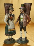 Pressed Tinplate Tyrolean Man and Woman with Painted Costumes, Matthias Hess of Nuremberg 1200/1500