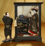 Two Japanese Paper-Mache Dolls from Meiji Era in Presentation Case 300/500