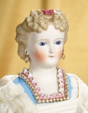 German Bisque Glass-Eyed Lady Doll with Rare Sculpted Coiffure and Bodice 1100/1400