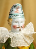 Rare German Porcelain Doll as Jester with Sculpted Jester Cap 800/1100