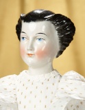 German Porcelain Doll with Black Sculpted Hair in Rare Coiffure 600/900
