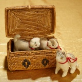 Woven Wicker Suitcase with Three Early Stuffed Animals 300/500