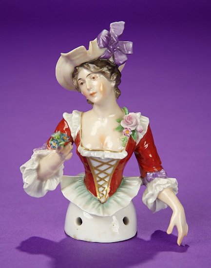 German Porcelain Half-Doll "Lady with Purple Bow" by Karl Schneider 300/500