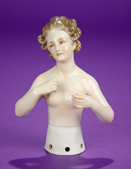 German Half-Doll "Aristocratic Lady with Brown Hair" Aelteste Volkstedter Porzellanfabrik 300/500