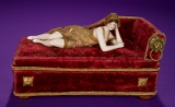 German Bisque Bathing Beauty Reclining on Candy Box Recamier for the French Market 800/1100