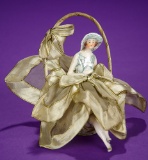 German Porcelain Half-Doll on Original Pincushion Basket 300/400