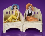Pair, German Porcelain Bathing Beauties in Chairs 200/300
