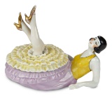 German Porcelain Powder Box of Flapper Lady in Amusing Pose 400/600