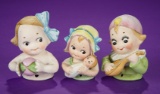 Three German Bisque Half-Dolls as Googly Kids Holding Toys 400/500