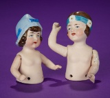 Pair, German Bisque Half-Dolls with Jointed Arms 200/300