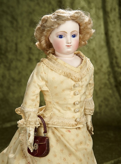 21" French bisque poupee Dehors neck articulation, blue eyes, beautiful complexion. $1800/2300