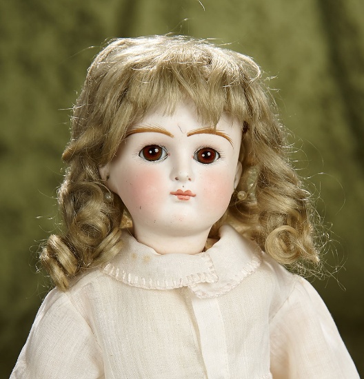 14" Sonneberg bisque child doll with closed mouth solid dome, original body. $400/600