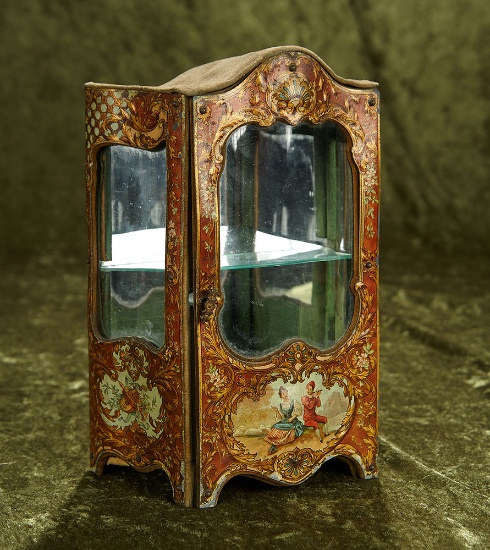 10" French vitrine with elaborately painted scenes, curved glass front and sides. $500/800