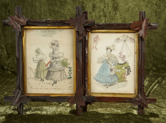 13" x 10" Pair of early fashion engravings in original walnut frames. $300/500