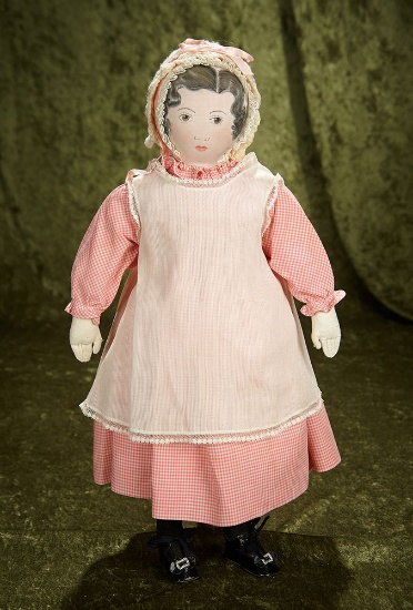18” " American cloth Moravian doll in the Polly Heckewelder tradition, original costume. $400/600