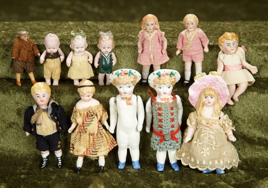 2"-4" Lot, German all-bisque miniature dolls. $200/300
