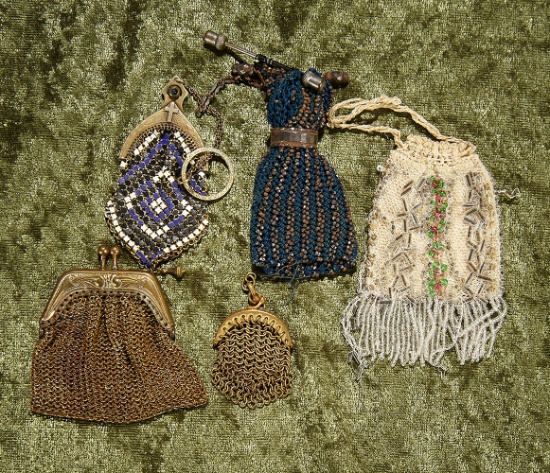 1 1/2" - 3" Five tiny doll purses. $400/500