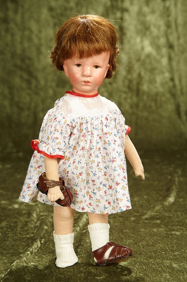 14" German cloth character doll, Type X by Kathe Kruse, wigged variation. $500/700