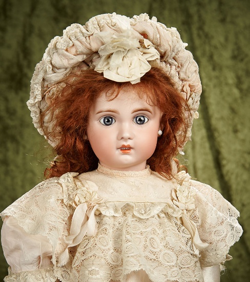 26" French bisque bebe, 1907, with red Tete Jumeau stamp, in beautiful antique dress. $1800/2300