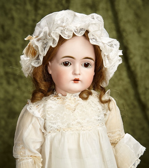 21" Pretty German bisque child, 152, by Kestner in lovely antique costume. $400/500