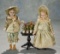 Pair, German Wax Miniature Dolls in Matching Antique Costumes, with Plant Table 600/900