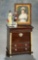 Rare Early Mahogany Cabinet with Miniature Painting and Figurines 700/1100