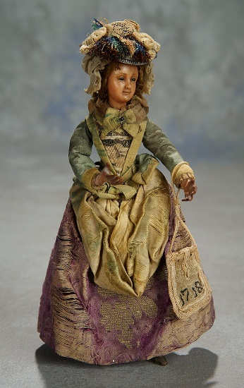 Petite Early Dutch Wax Doll in Original Costume with Dated 1718 Reticule 800/1200