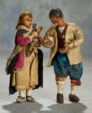 Pair, Early Dutch Poured Wax Child Dolls in Original Costumes 800/1200