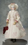 French Bisque Poupee by Leon Casimir Bru with Original Wooden Body, Superb Costume 3500/4500