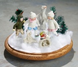 German All-Bisque Snow Children and Bear in Winter Scene 300/500