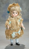 Beautiful German All-Bisque Miniature Doll in Fine Antique Costume 800/1200